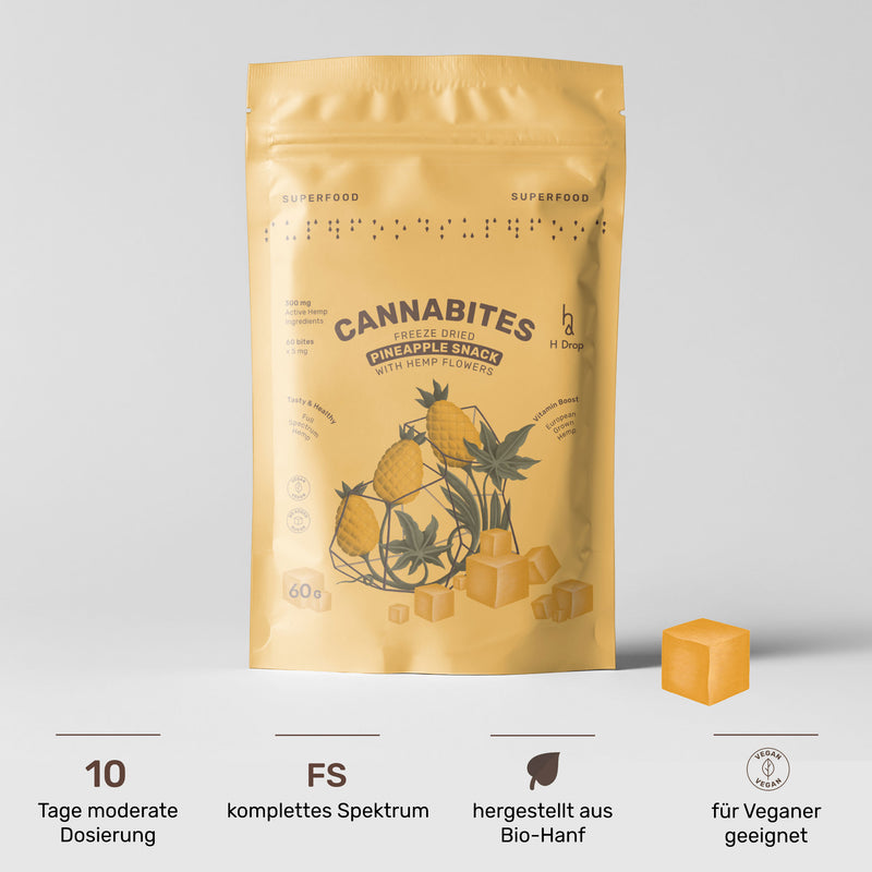 Cannabites - Gefriergetrockneter Ananassnack mit Hanfblüten (60pc, 300mg)