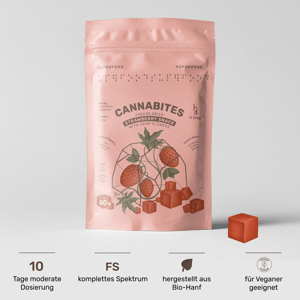 Cannabites - Gefriergetrockneter Erdbeersnack mit Hanfblüten (60pc, 300mg)